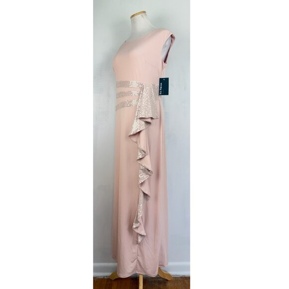 En Focus Studio Dress Size 8 NWT Pink Stretch Knit Maxi Sequin Sleeveless - Picture 3 of 6